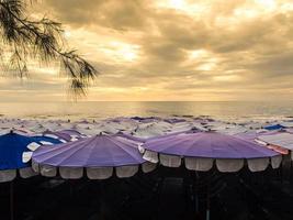 grande guarda-chuva lotado ao longo da praia foto