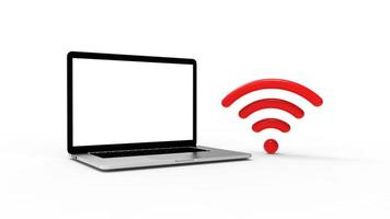 laptop moderno isolado no fundo branco com ícone de wifi. ilustração 3D. foto