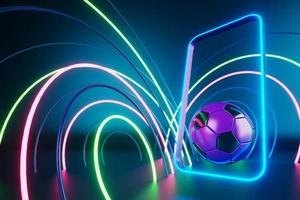 Bola com um smartphone em um fundo azul futebol online 1