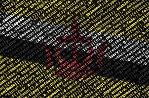 A bandeira brunei darrussalam é mostrada na tela com o código do programa. o conceito de tecnologia moderna e desenvolvimento de sites foto