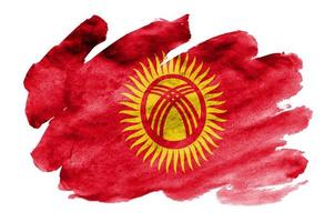 A bandeira do Quirguistão é retratada em estilo aquarela líquido isolado no fundo branco foto