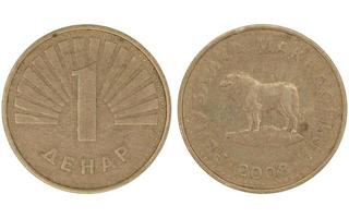 1 moeda macedônia denar mkd com ambos os lados em fundo branco isolado foto