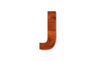 letra j do alfabeto de madeira moderna isolada no fundo branco com traçado de recorte para design foto