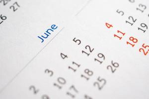 página do calendário de junho com meses e datas conceito de reunião de compromisso de planejamento de negócios foto