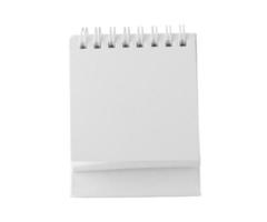 maquete de calendário de mesa de papel em branco branco isolado no fundo branco com traçado de recorte foto
