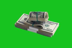 pacote de notas de dólar americano isoladas em chroma keyer verde. pacote de dinheiro americano com alta resolução na máscara verde perfeita foto