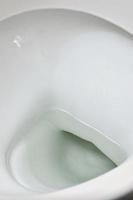 uma fotografia de um vaso sanitário de cerâmica branca no camarim ou no banheiro. louça sanitária cerâmica para correção de necessidade foto