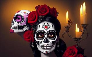 mulheres com tatuagens de rosto de maquiagem dia das bruxas para a celebração do festival mexicano dia dos mortos dia de los foto