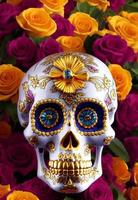 dia de los muertos tradicional caveira de açúcar calavera decorada com flores o dia da ilustração morta foto