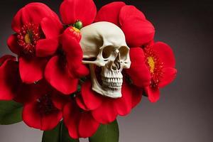 crânio coberto de flores para o dia da ilustração criativa do festival mexicano morto foto