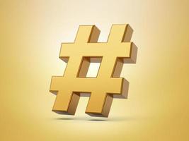 ícone de hashtag ouro isolado na ilustração 3d de fundo branco foto