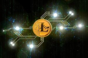 transformação de dinheiro digital de criptomoeda de conceito de mineração ltc para tecnologia de próxima geração com fundo desfocado foto