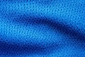 azul roupas esportivas tecido camisa de futebol jersey textura fechar foto