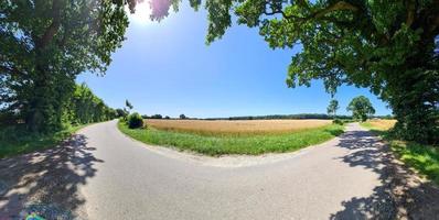 bela vista em estradas rurais com campos e árvores no norte da europa foto