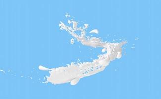 respingo de ondulação de leite 3D isolado sobre fundo azul. ilustração de renderização 3D foto