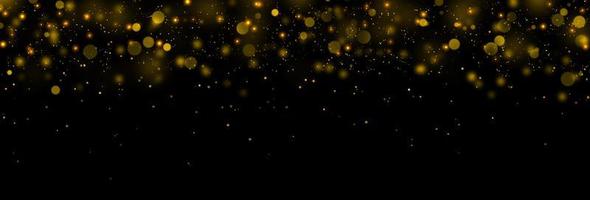 pó de estrelas brilhantes de ouro e fundo de bokeh. textura de luz de brilho de natal abstrato. foto
