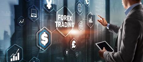 inscrição forex trading na tela virtual. conceito de mercado de ações de negócios foto