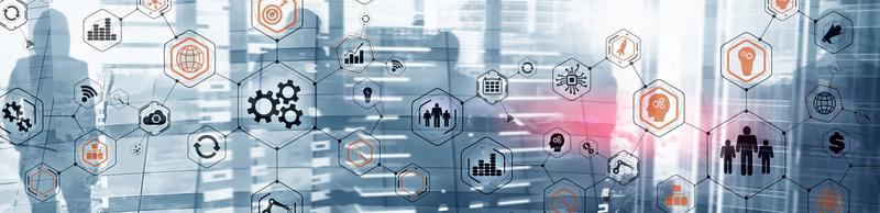 mecanismos de engrenagens e mídias sociais na tela virtual. diagrama de estrutura de tecnologia de negócios. foto