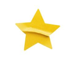 etiqueta de etiqueta de papel em forma de estrela amarela isolada no fundo branco foto