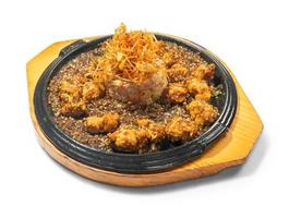 tigela de arroz com caril de frango com batata frita foto