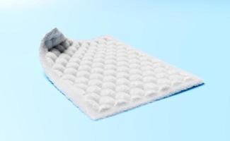 3D cabelo de fibra sintética, gotas de água na almofada absorvente isolada em fundo azul. suporte de resfriamento, conceito adulto de fralda de bebê, ilustração de renderização 3d foto