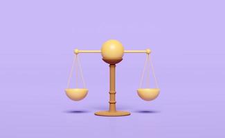 3D justiça escalas ícone isolado no fundo roxo. lei, conceito de símbolo do sistema de justiça, ilustração de renderização 3d foto