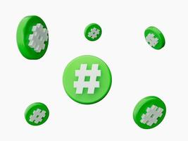 símbolo de link de pesquisa de hashtag 3d no ícone de notificação de mídia social isolado na ilustração 3d de fundo branco foto