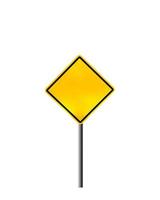 sinal de aviso de estrada amarela em branco foto