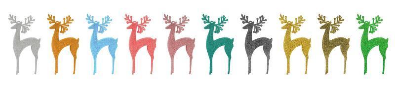 coleção de renas decorativas de natal com glitter e brilho em cores diferentes em fundo branco isolado. elemento de projeto. natal, ano novo foto
