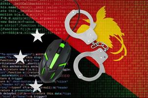 bandeira de papua nova guiné e mouse de computador algemado. combate ao crime informático, hackers e pirataria foto