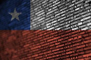 A bandeira chilena é mostrada na tela com o código do programa. o conceito de tecnologia moderna e desenvolvimento de sites foto