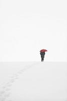 homem neve guarda-chuva vermelho horizonte foto