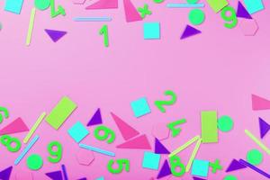figuras coloridas e números para crianças em um fundo rosa. uma ferramenta para desenvolver o pensamento das crianças. foto