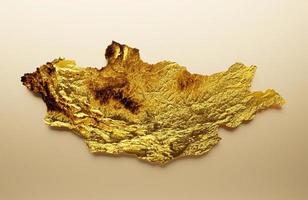 mapa da mongólia ilustração 3d de fundo de mapa de altura de cor de metal dourado foto