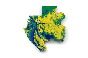 mapa do gabão com as cores da bandeira ilustração 3d do mapa de relevo sombreado vermelho e amarelo foto