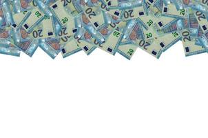 parte do padrão de close-up de notas de 20 euros com pequenos detalhes azuis foto