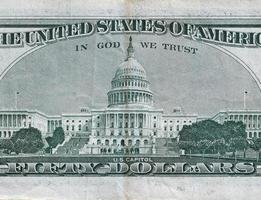 nós Capitólio no fragmento macro do close up do verso da nota de 50 dólares. notas de dinheiro de cinquenta dólares dos estados unidos foto