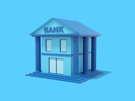 edifício do banco azul com colunas, sobre um fundo azul. vista isométrica. renderização 3D. foto