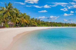 melhor paisagem de praia tropical. fantástica costa de verão, destino de férias, palmeiras, areia branca, céu ensolarado. viagem de liberdade, incrível lagoa do mar, paisagem natural da costa do paraíso. linda praia foto