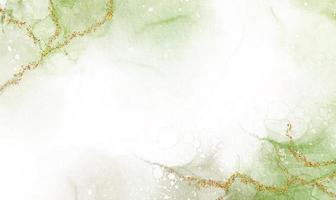 arte abstrata de tinta aquarela ou álcool com glitter dourado de fundo branco verde pastel. efeito de desenho de mármore pastel. modelo de design de ilustração para convite de casamento, decoração, banner, plano de fundo foto