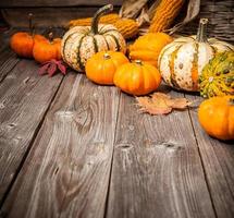 natureza morta de outono com abóboras e folhas foto