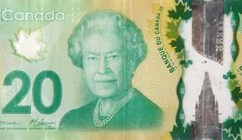 sua majestade rainha elizabeth ii retrato do canadá fragmento de cédula de polímero de 20 dólares de 2012 foto