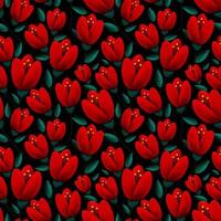padrão perfeito de tulipas vermelhas com folhas verdes foto