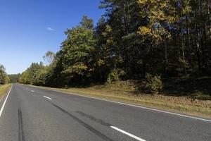 estrada pavimentada na temporada de outono em tempo ensolarado foto