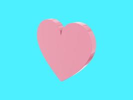 coração plano. rosa única cor. símbolo do amor. em um fundo azul monocromático. vista do lado direito. renderização 3D.