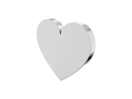 coração de metal plano. símbolo do amor. prata uma cor. em um fundo branco liso. vista do lado direito. renderização 3D. foto
