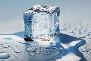 blocos de gelo com água cai close-up. cubo refrescante de gelo macro para uma bebida em um dia quente foto