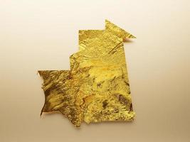 mapa da mauritânia ilustração 3d de fundo de mapa de altura de cor de metal dourado foto