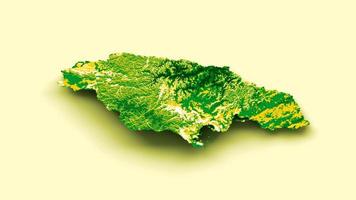 mapa da jamaica com as cores da bandeira ilustração 3d do mapa de relevo sombreado verde e amarelo foto