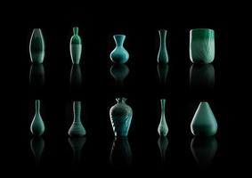 dez vasos de flores diferentes na cor azul-turquesa - ilustração 3d foto